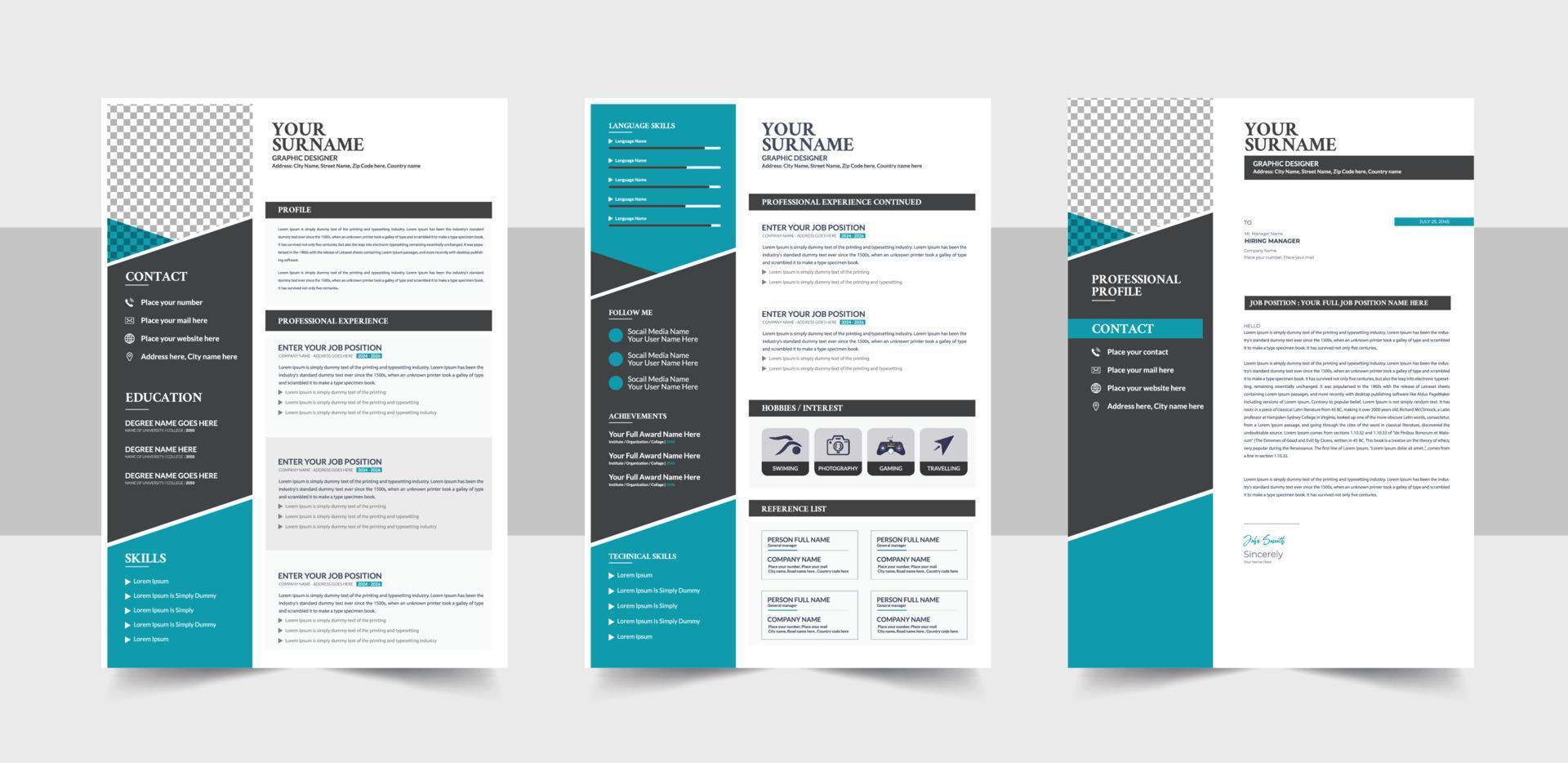 Resume Template Design For Corporate Job Applications, Creative CV resume templates Vector Design cover letter job applications colors, cv design, multipurpose resume design