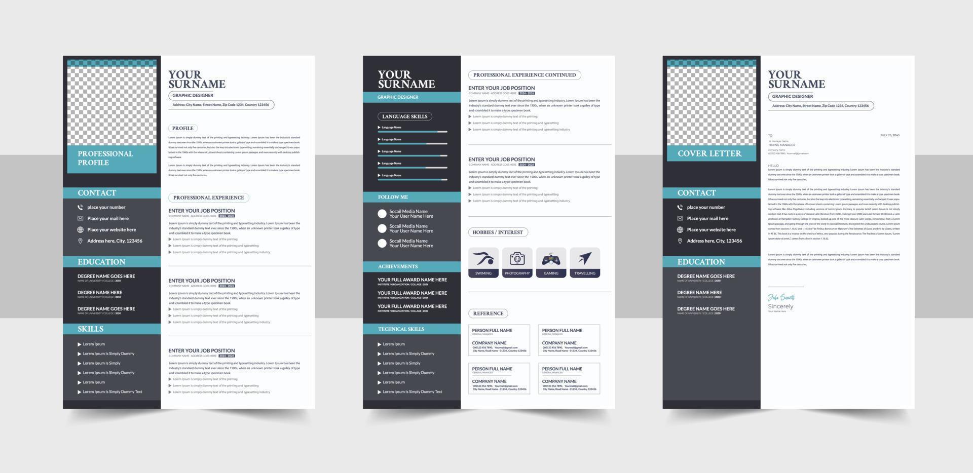 Resume Template Design For Corporate Job Applications, Creative CV resume templates Vector Design cover letter job applications colors, cv design, multipurpose resume design