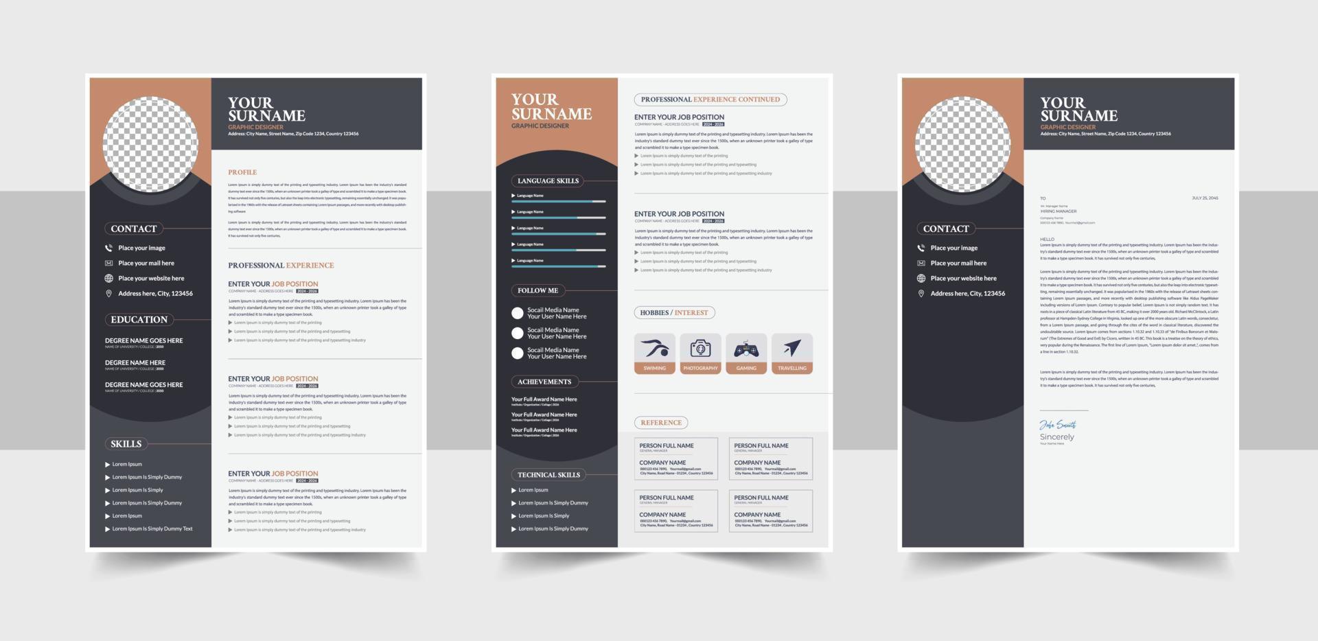 Resume Template Design For Corporate Job Applications, Creative CV resume templates Vector Design cover letter job applications colors, cv design, multipurpose resume design