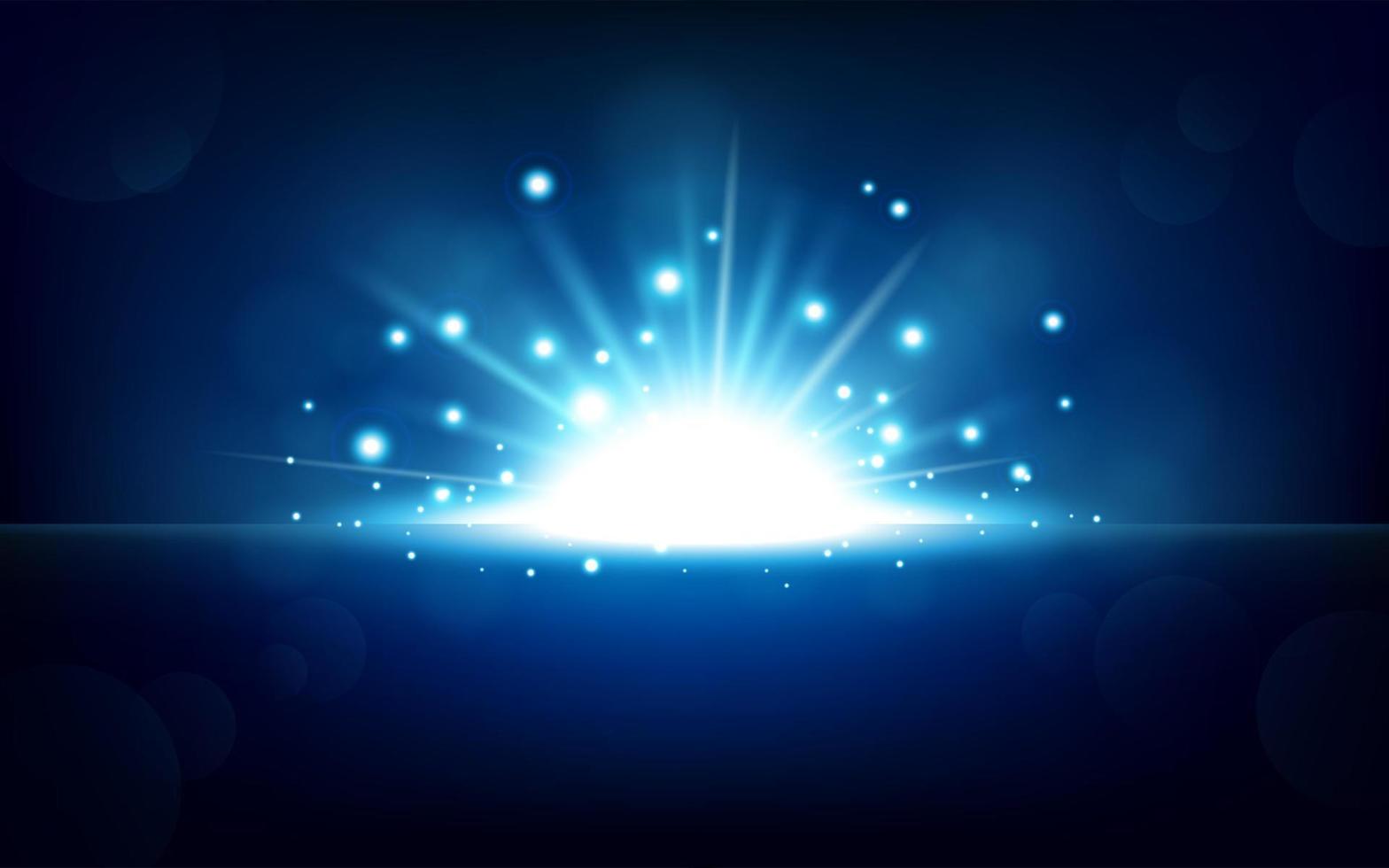 Bright blue light rising from the black horizon, Vector Illustration