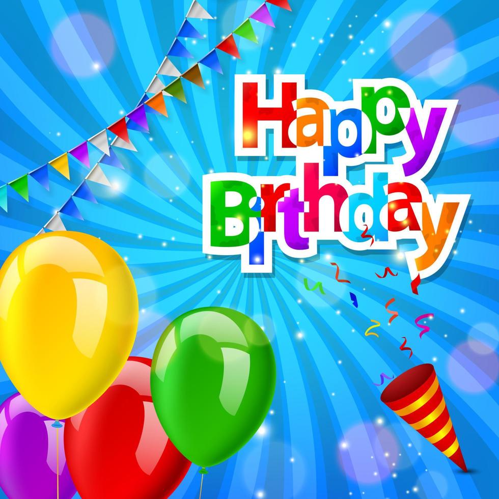 Happy Birthday greeting card with exploding confetti popper vector