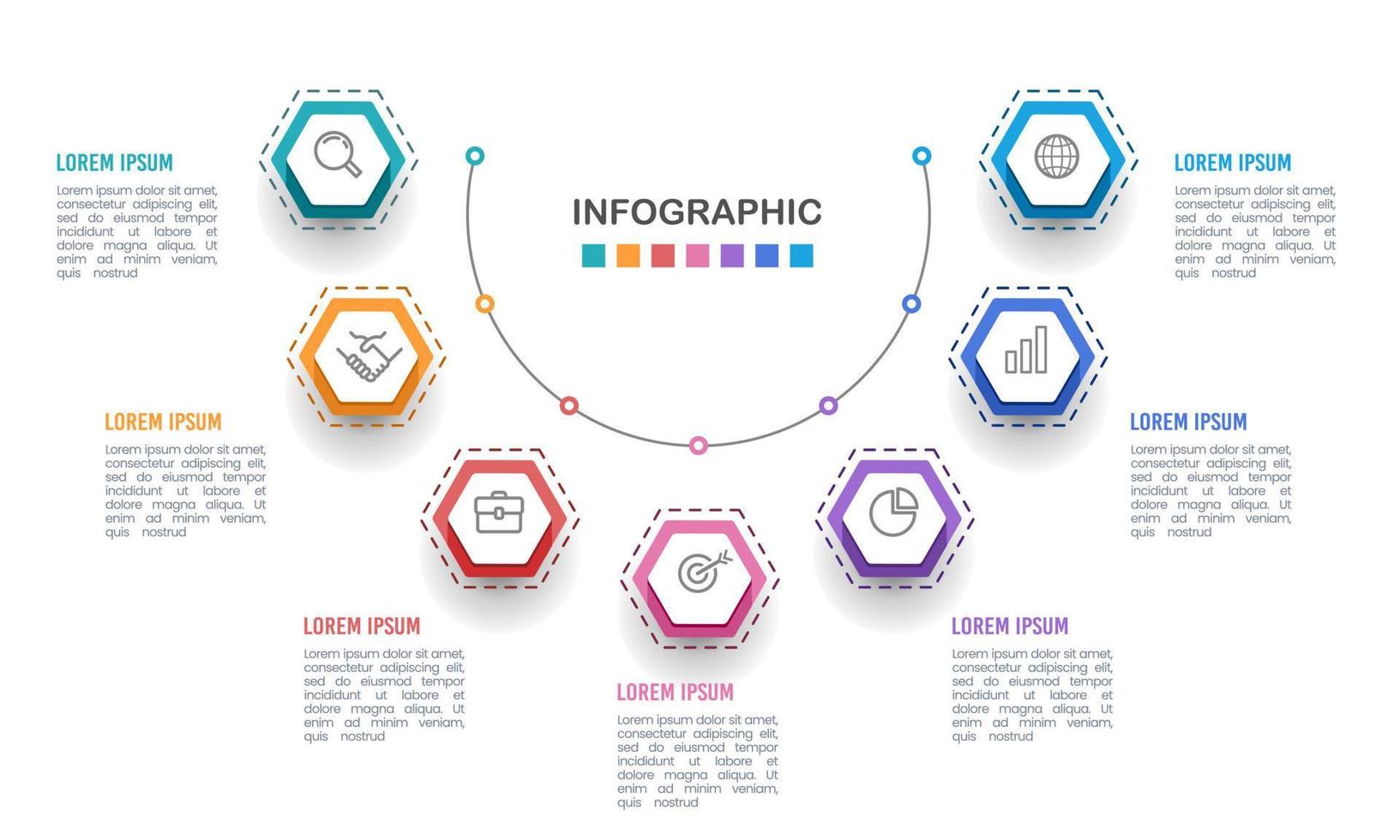 Infographic hexagon 7 processes to success. vector