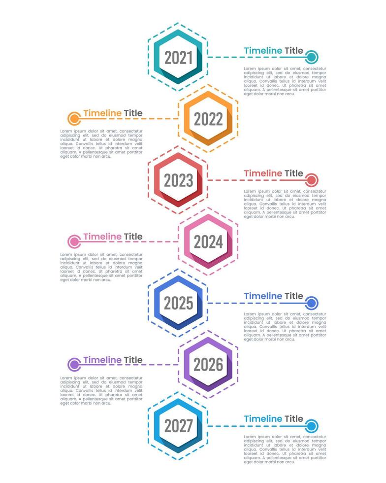 7 hexagon infographic timeline for success. 7th anniversary. Vector illustration.
