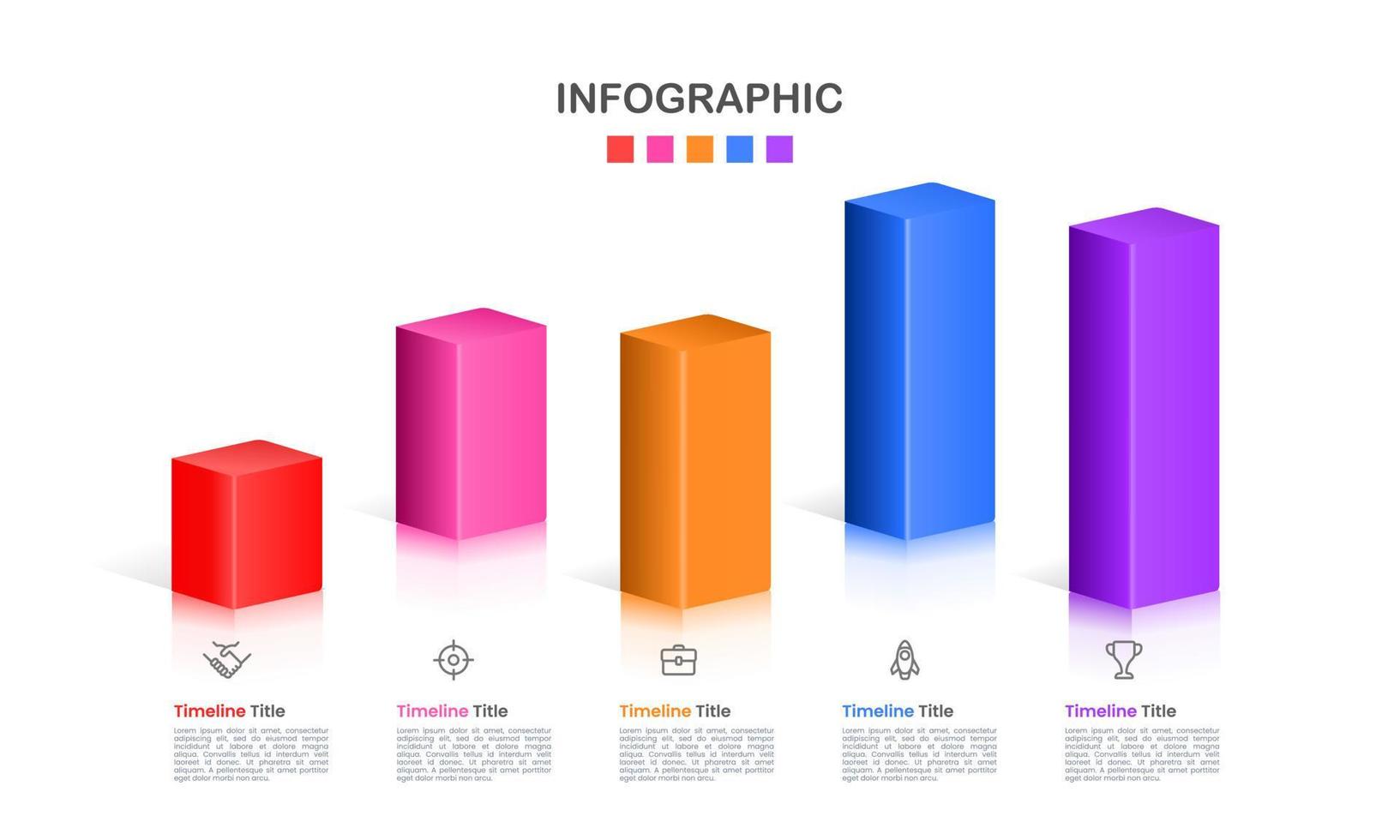 Bar chart 3D graph timeline business statistics. The report, Presentation, Data, Milestone, and Infographic. Vector illustration.