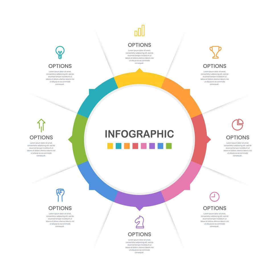 infografía circulo 8 opciones el informe, presentación, datos, y diagrama. vector ilustración.