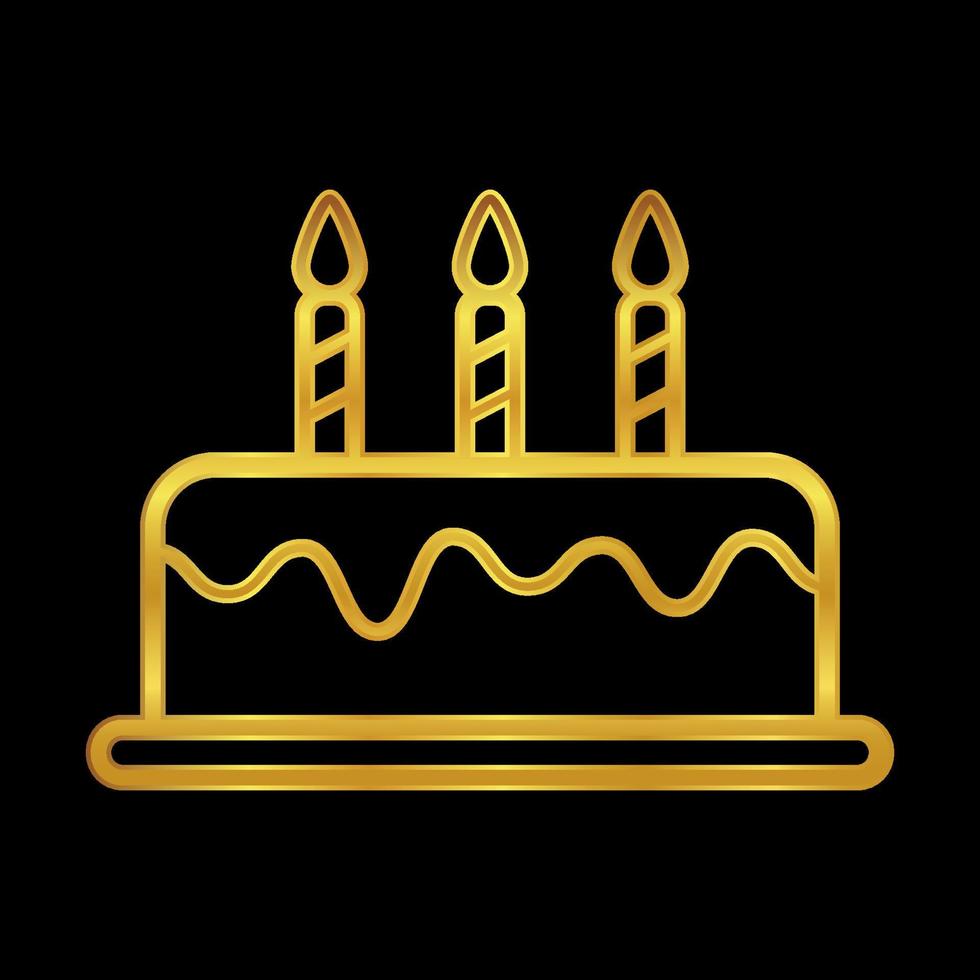 birthday cake icon in gold colored vector