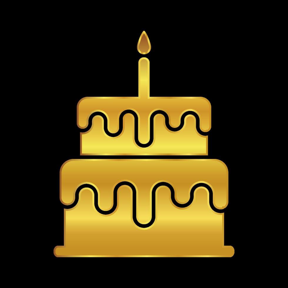 birthday cake icon in gold colored vector