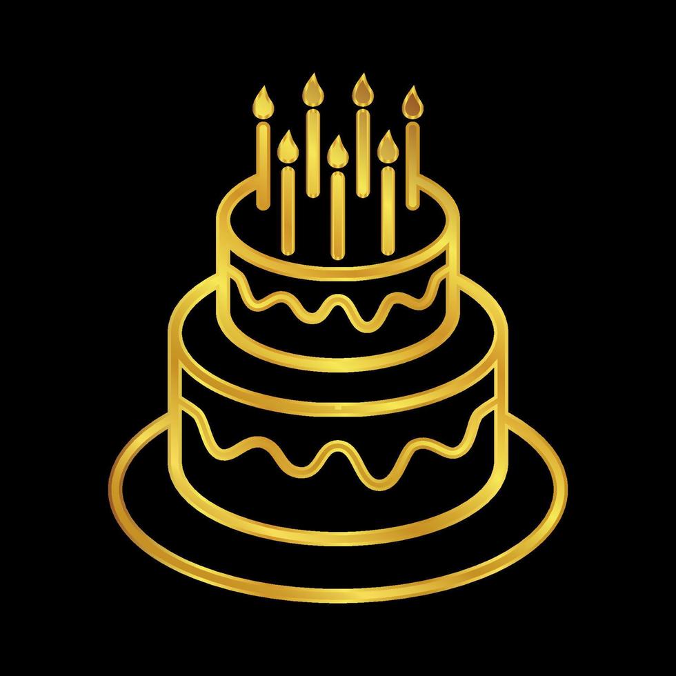 birthday cake icon in gold colored vector