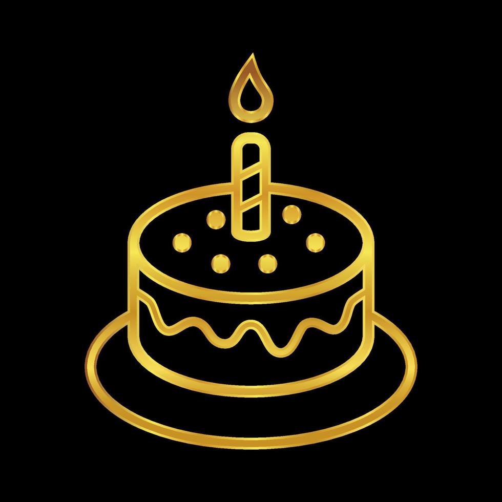 birthday cake icon in gold colored vector