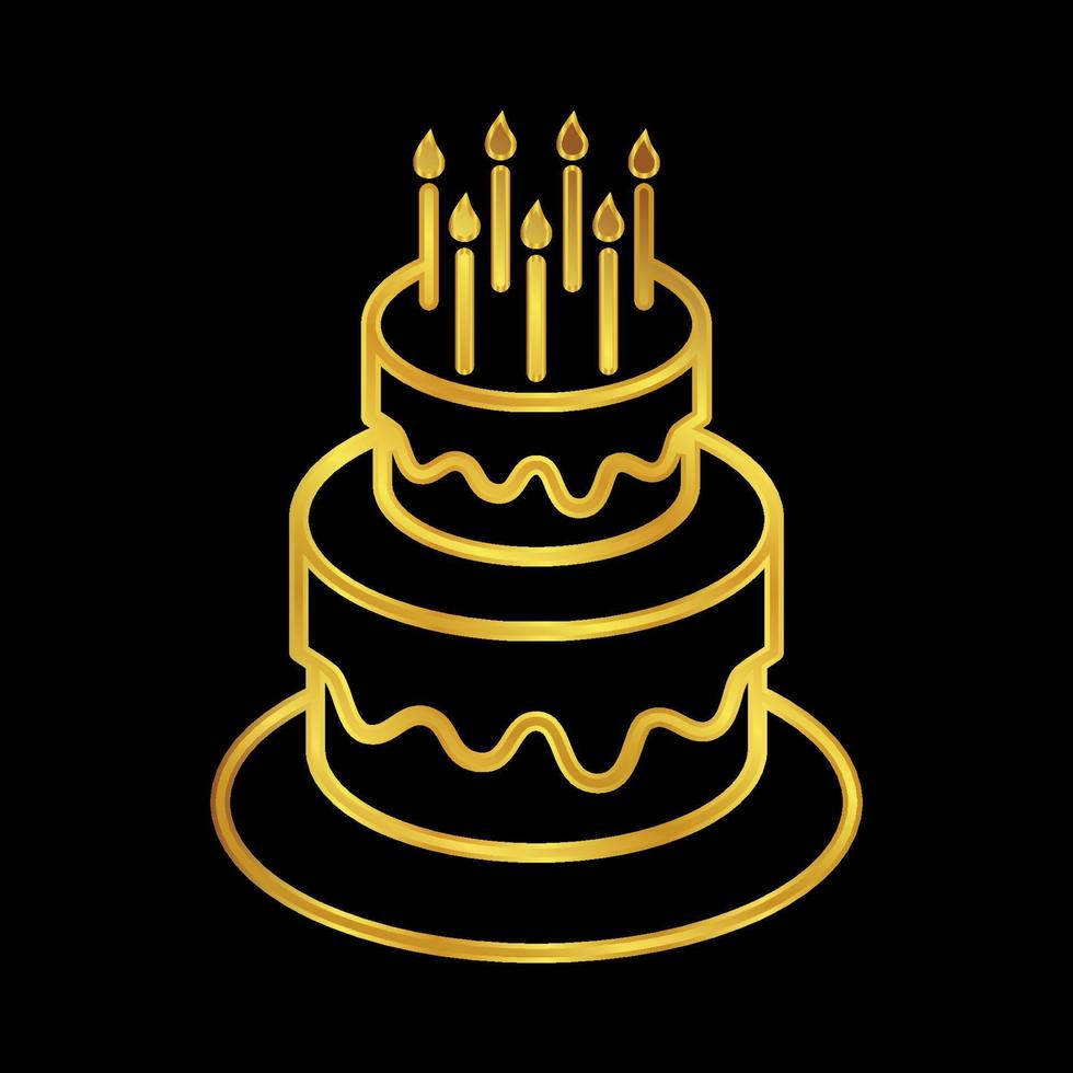 birthday cake icon in gold colored vector