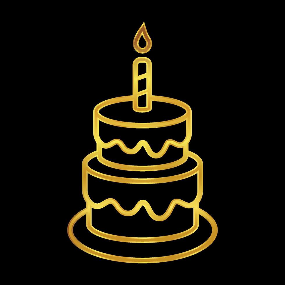 birthday cake icon in gold colored vector