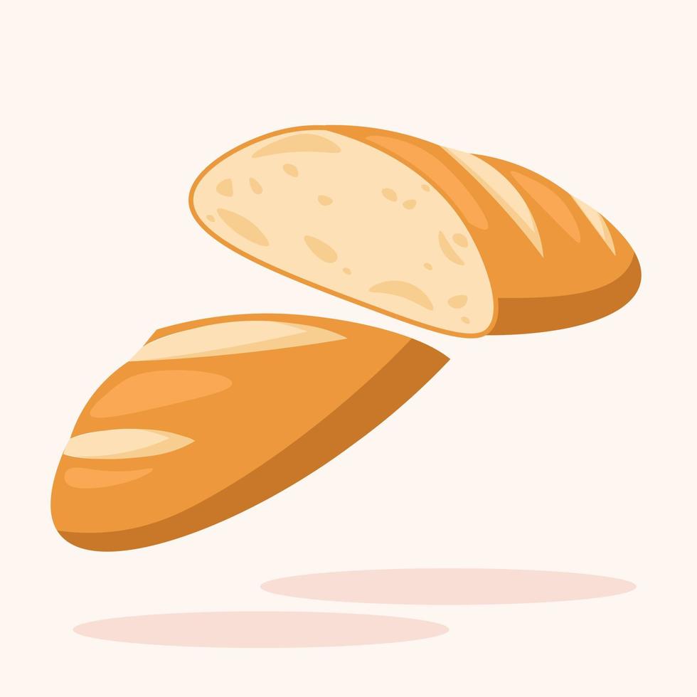 Half Sliced French Bun Bakery Vector Illustration