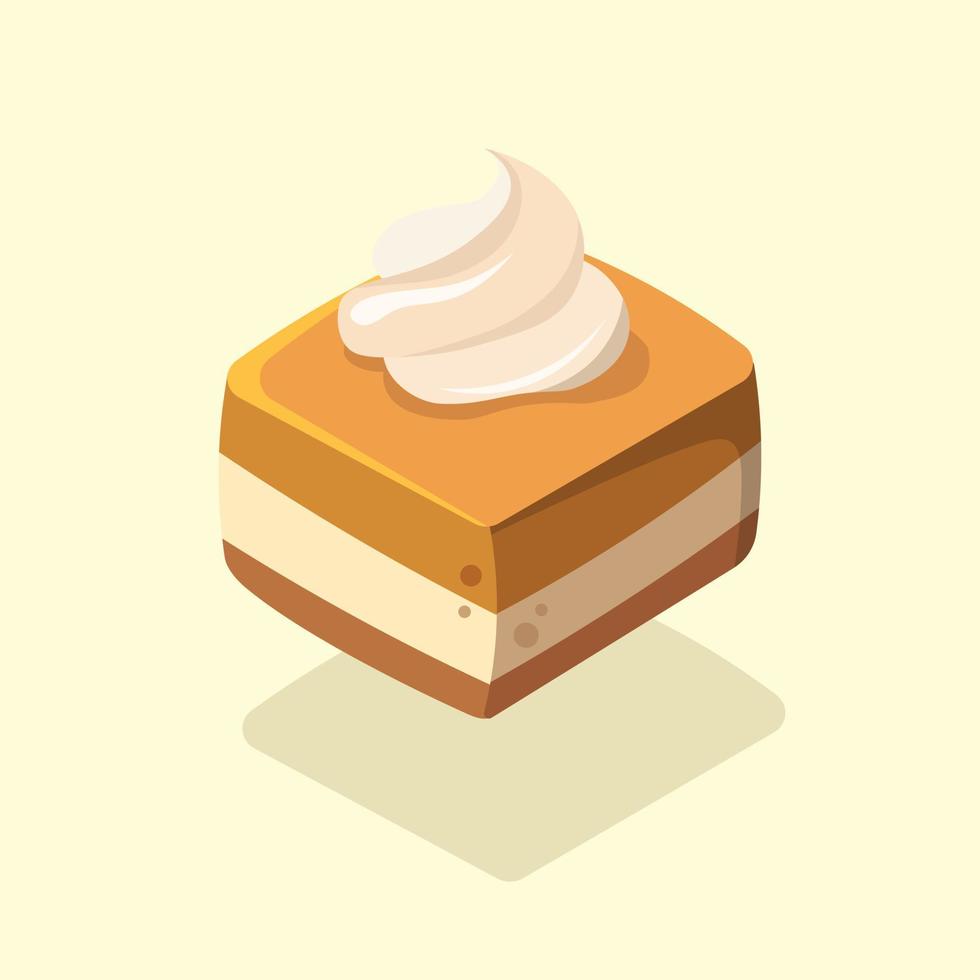 Orange Square Pumpkin Cake with Cream Vector Illustration