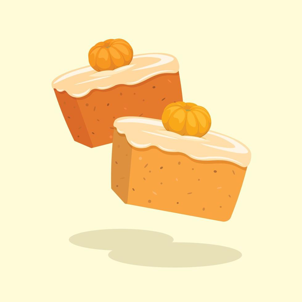 Orange Square Pumpkin Cake with Icing and Pumpkin Decoration Vector Illustration