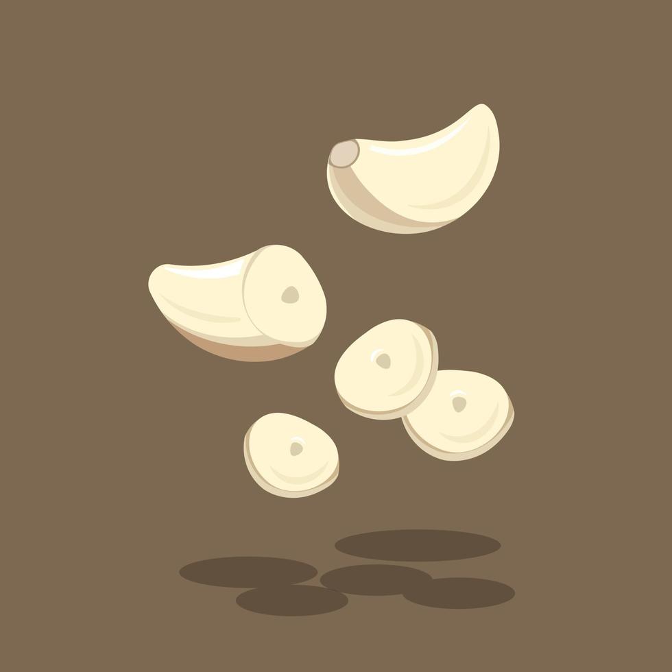 Yellow Garlic Pieces with Peeled Skin Vector Illustration