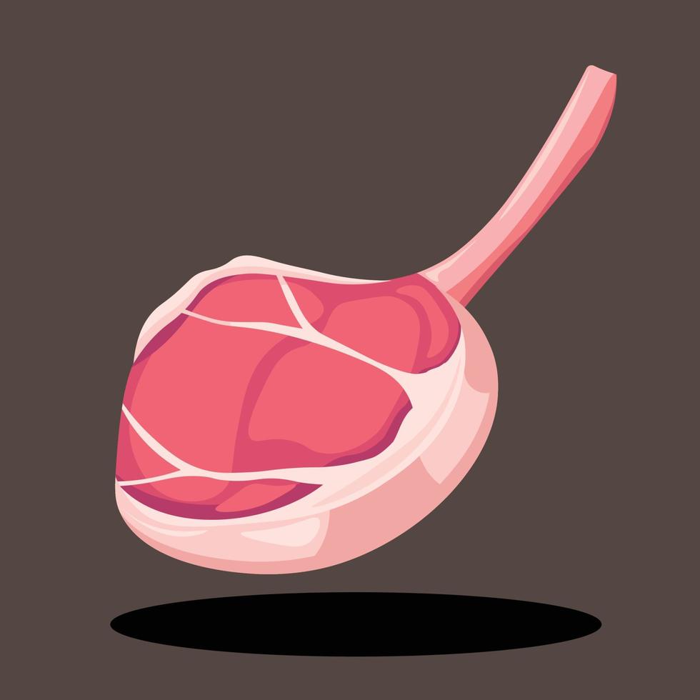 Raw Marbled Beef Red Meat with Bone and Fat Vector Illustration