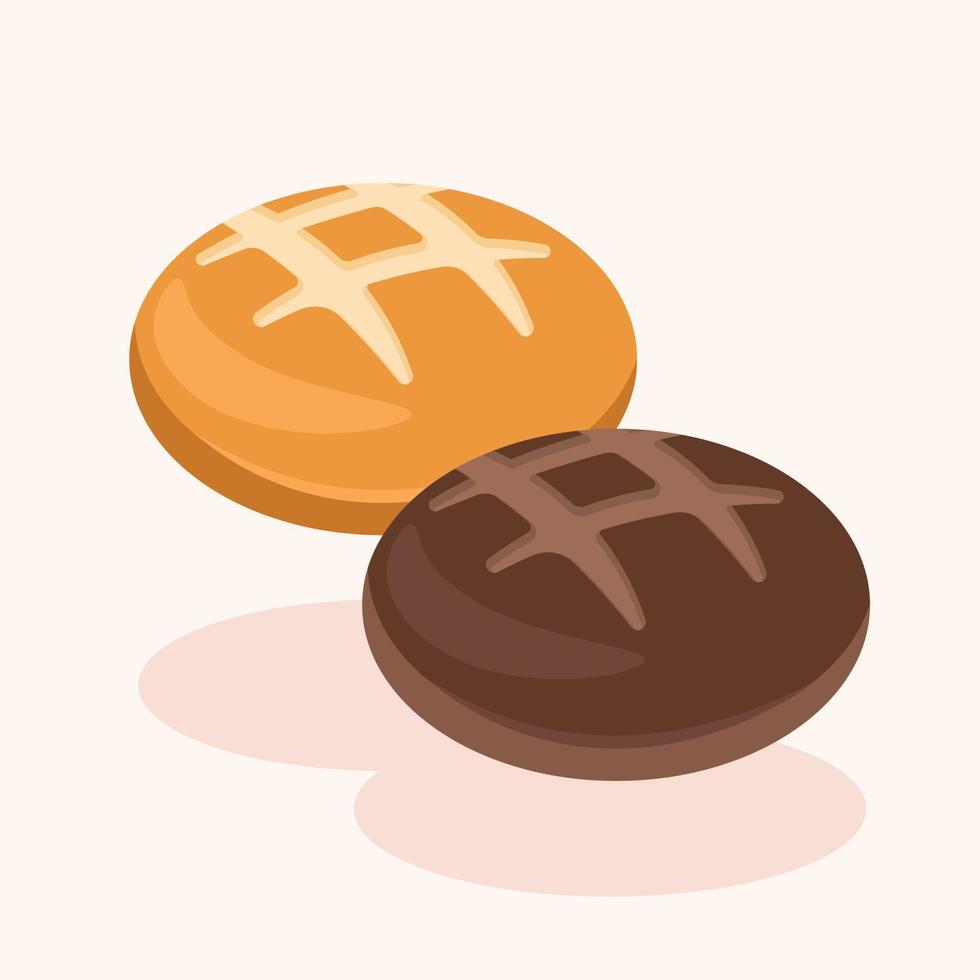 Brown Bun and Dark Brown Bun Bakery Vector Illustration