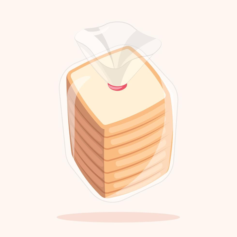 A Loaf of White Bread in Plastic Packaging Bakery  Vector Illustration