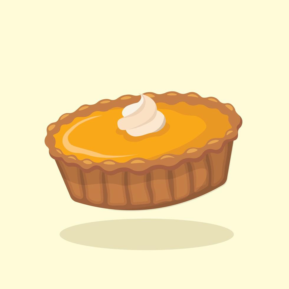 Whole Orange and Brown Pumpkin Pie with Cream Vector Illustration