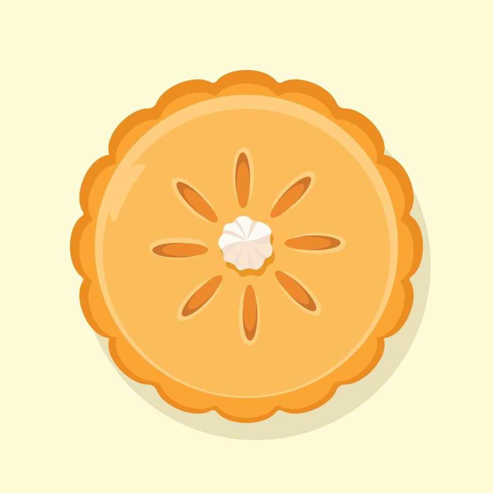 Top View Orange Pumpkin Pie with Cream Vector Illustration