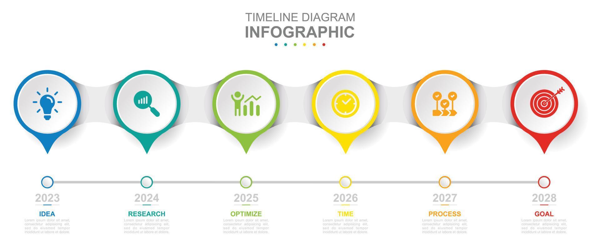 infografía negocio modelo. 6 6 pasos moderno cronograma diagrama calendario con circulo y temas concepto presentación. vector