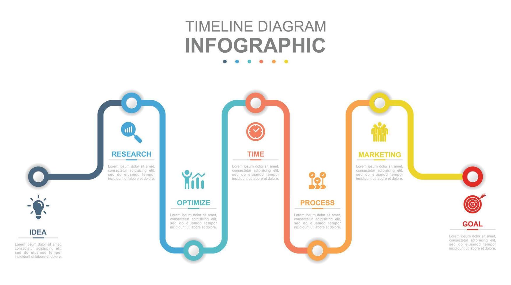 infografía negocio modelo. 5 5 pasos moderno cronograma diagrama con línea grafico. concepto presentación. vector