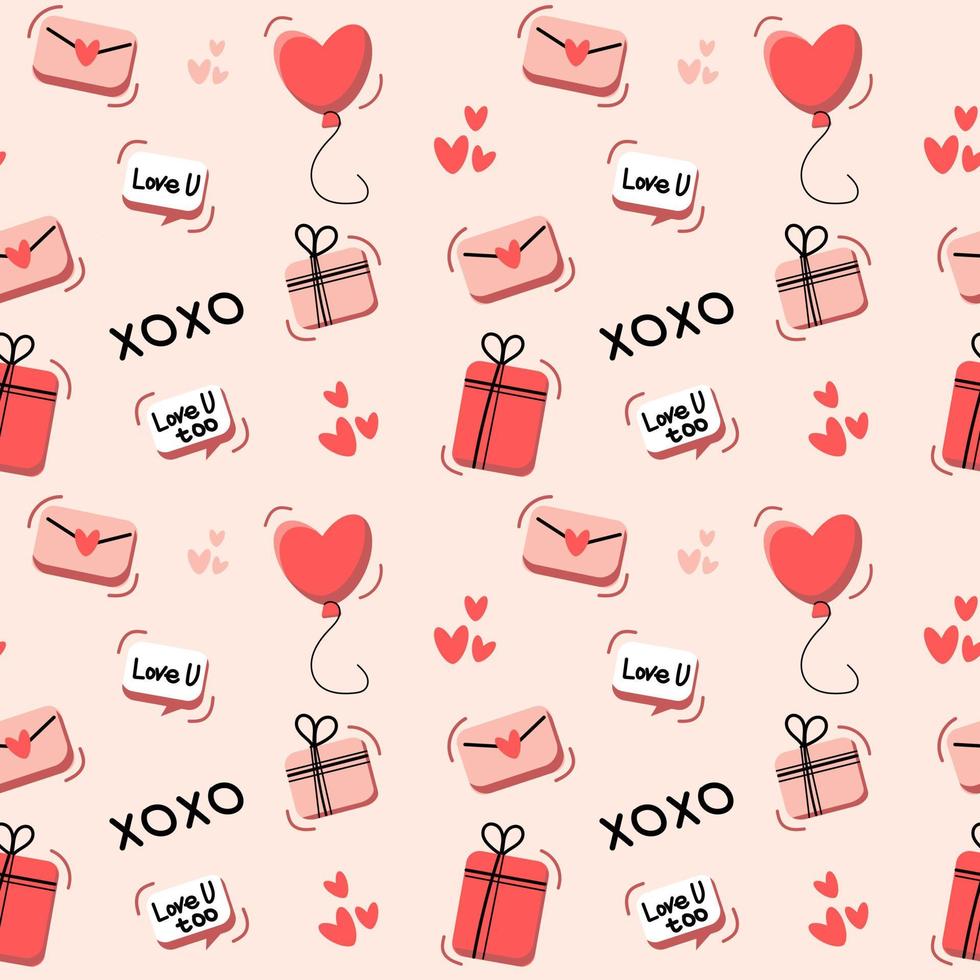 Valentines day pattern. Pattern with letter, hearts and balloon vector