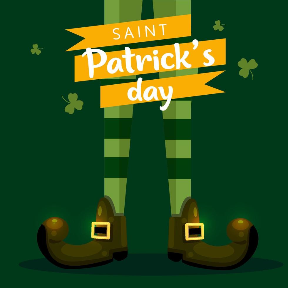 S t patricks día tarjeta con duende piernas y trébol vector ilustración diseño