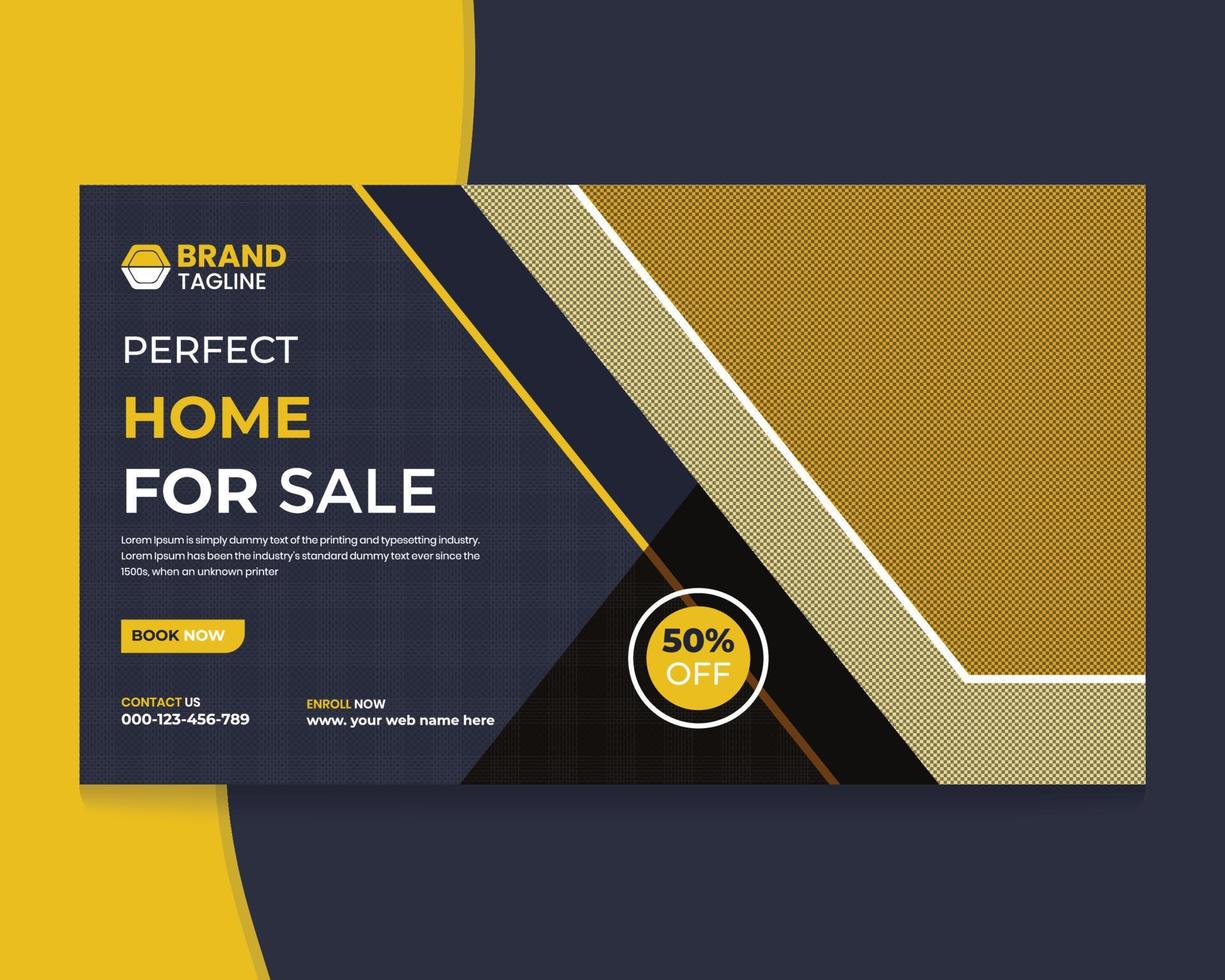 real estate home for sale web banner template and Video thumbnail Design vector