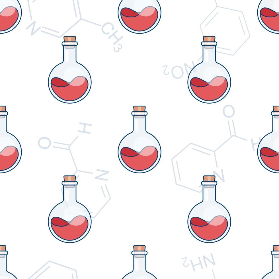 Seamless pattern with chemical flasks vector