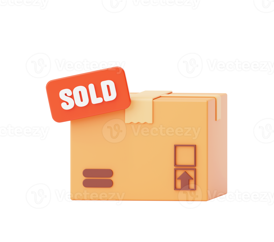 Cardboard box with sold out sign delivery shipping icon sign or symbol 3d background illustration png