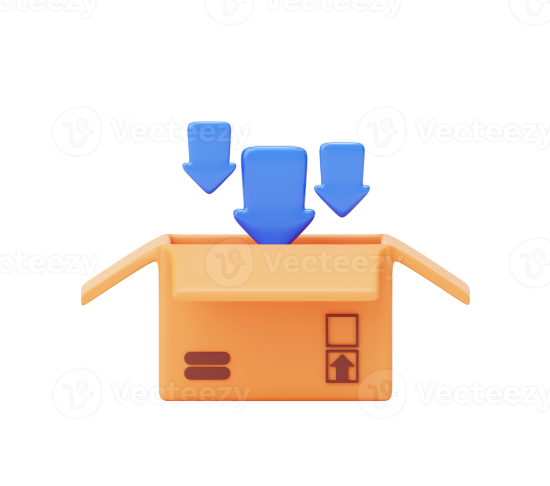 öffnen Karton Box mit Pfeile importieren Lieferung Versand Symbol Zeichen oder Symbol 3d Hintergrund Illustration png