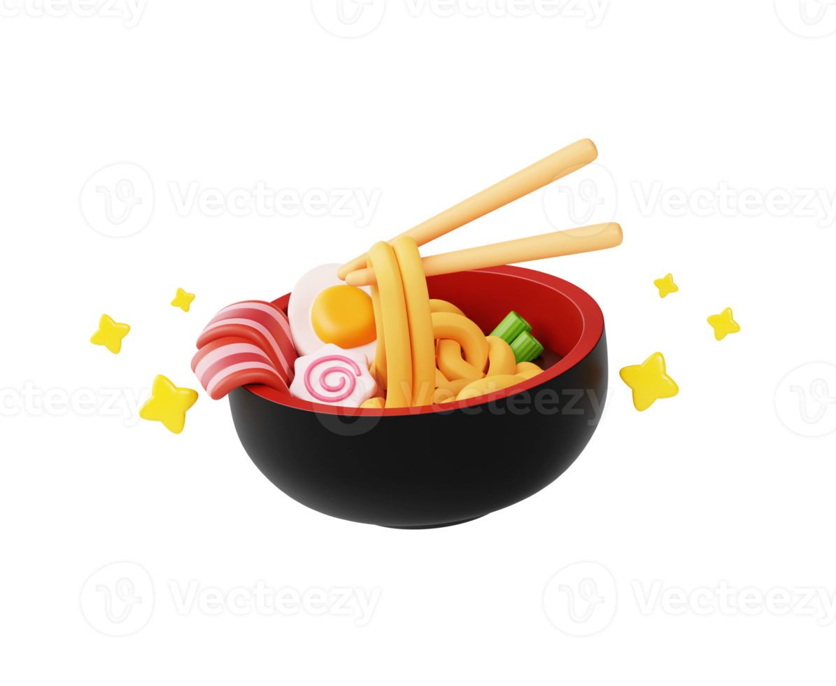 ramen con huevo japonés asiático comida sopa fideos tradicional menú logo dibujos animados icono menú 3d ilustración png