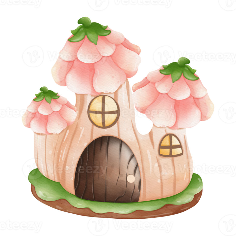 Watercolor cute fairy house, Spring Season illustration Element png