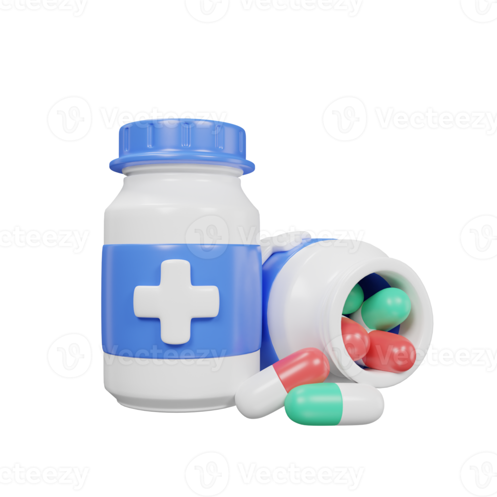 medicine bottle and pills icon medical assets 3D rendering. png