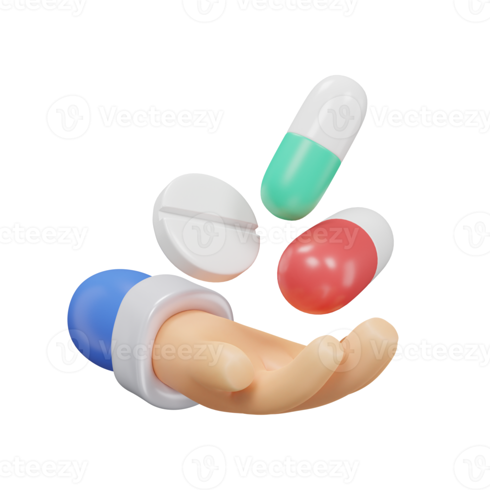 Tabletten auf Hand Symbol medizinisch Vermögenswerte 3d Wiedergabe. png