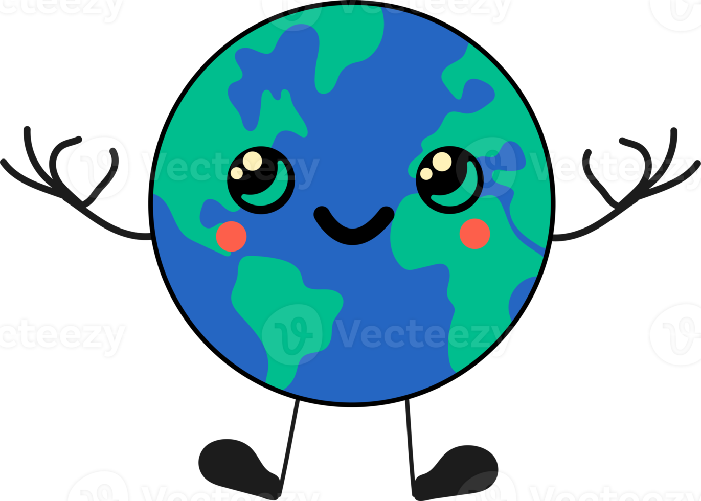 Earth kawaii mascot. Cute character. Hand drawn illustration png