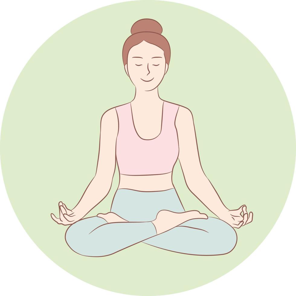 Young woman is sitting in lotus position with closed eyes and smile vector