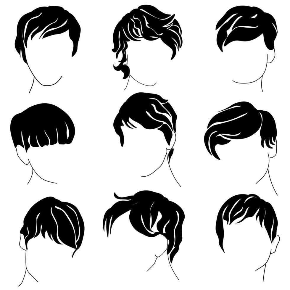 Garcon haircut set of silhouettes, female stylish hairstyle for short hair vector