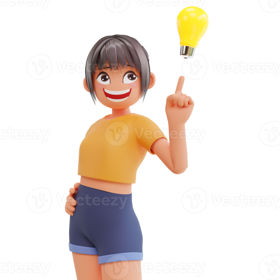 Cute girls get idea, 3d cartoon illustration png