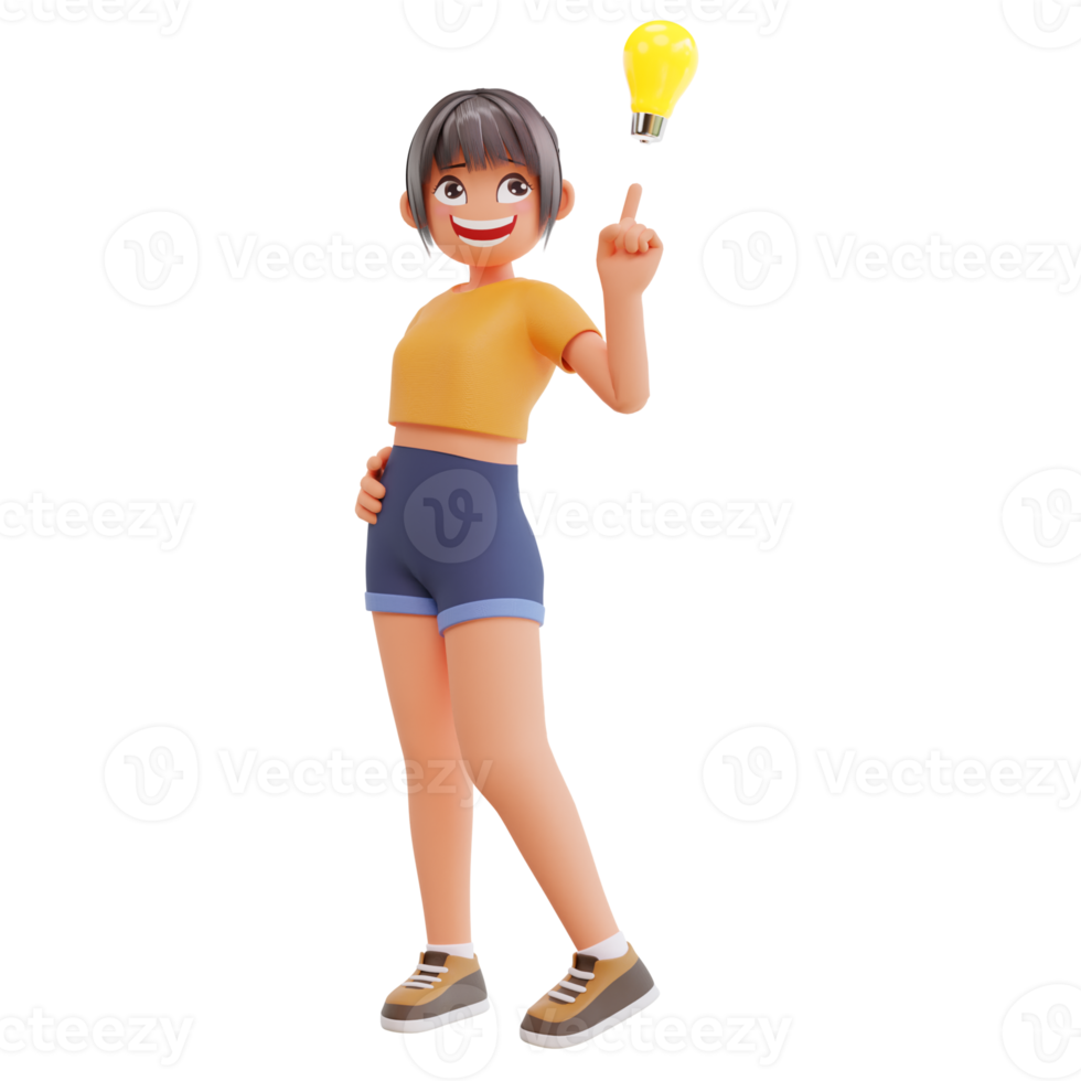 Cute girls get idea, 3d cartoon illustration png