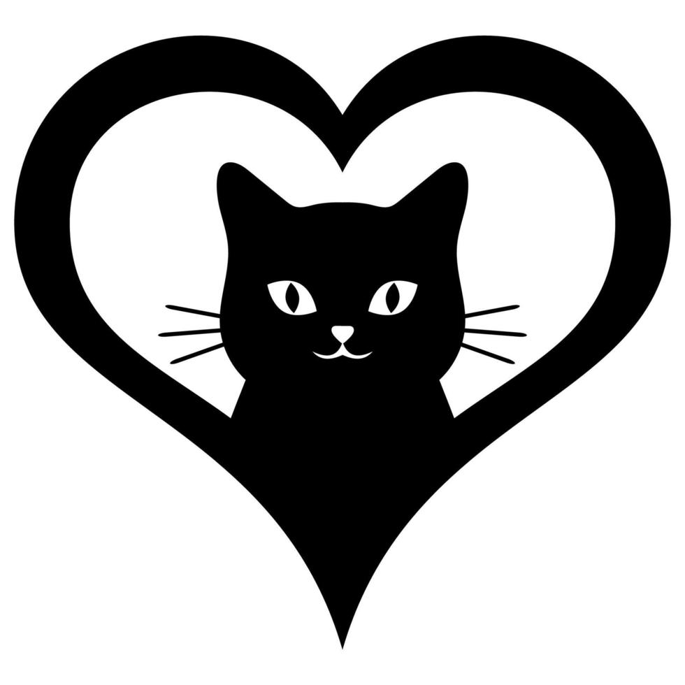 Illustration of a cute black cat in a heart vector