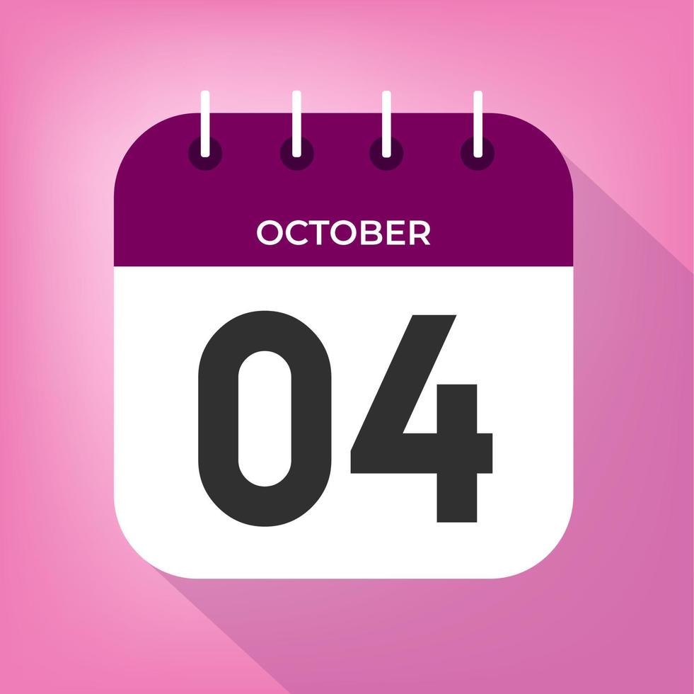 October day 4. Number four on a white paper with purple color border on a pink background vector. vector