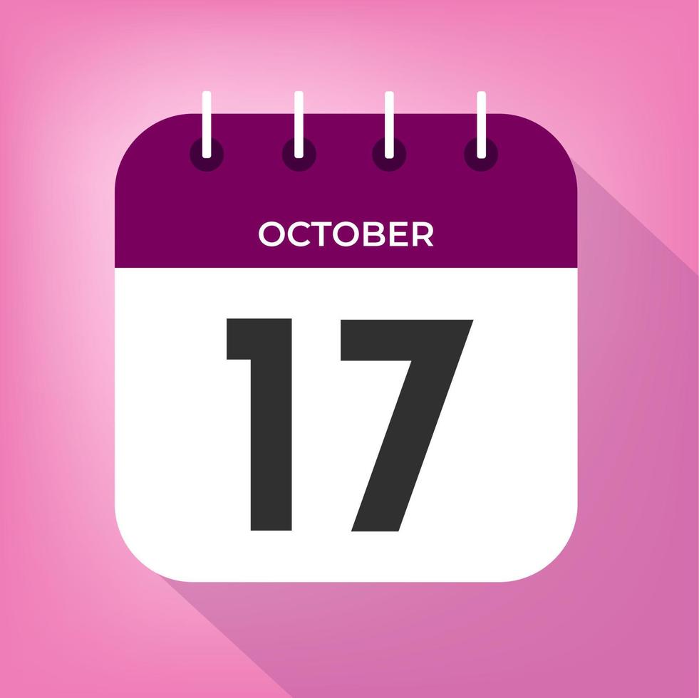 October day 17. Number seventeen on a white paper with purple color border on a pink background vector. vector