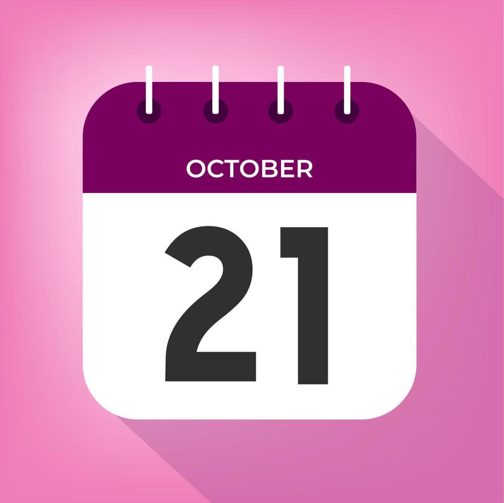 October day 21. Number twenty-one on a white paper with purple color border on a pink background vector. vector