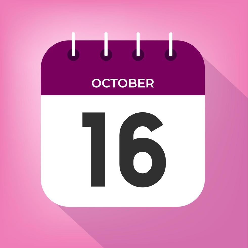 October day 16. Number sixteen on a white paper with purple color border on a pink background vector. vector