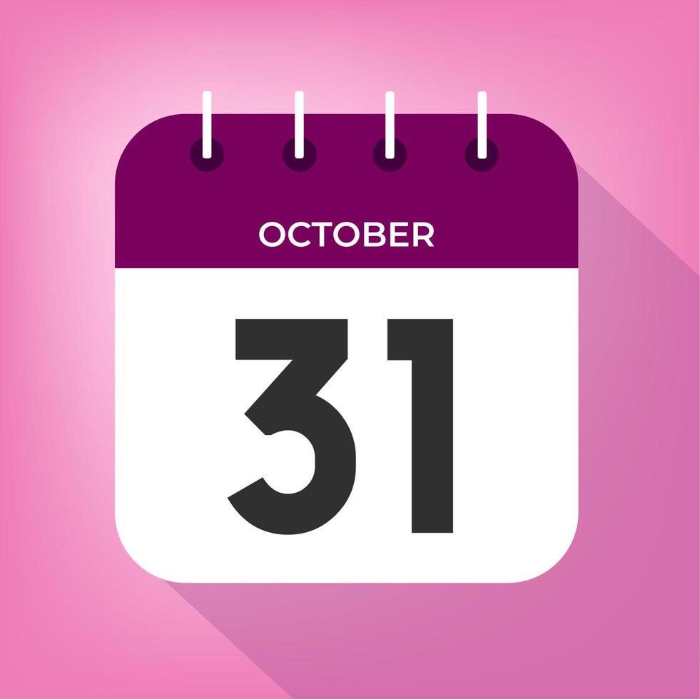 October day 31. Number thirty-one on a white paper with purple color border on a pink background vector. vector