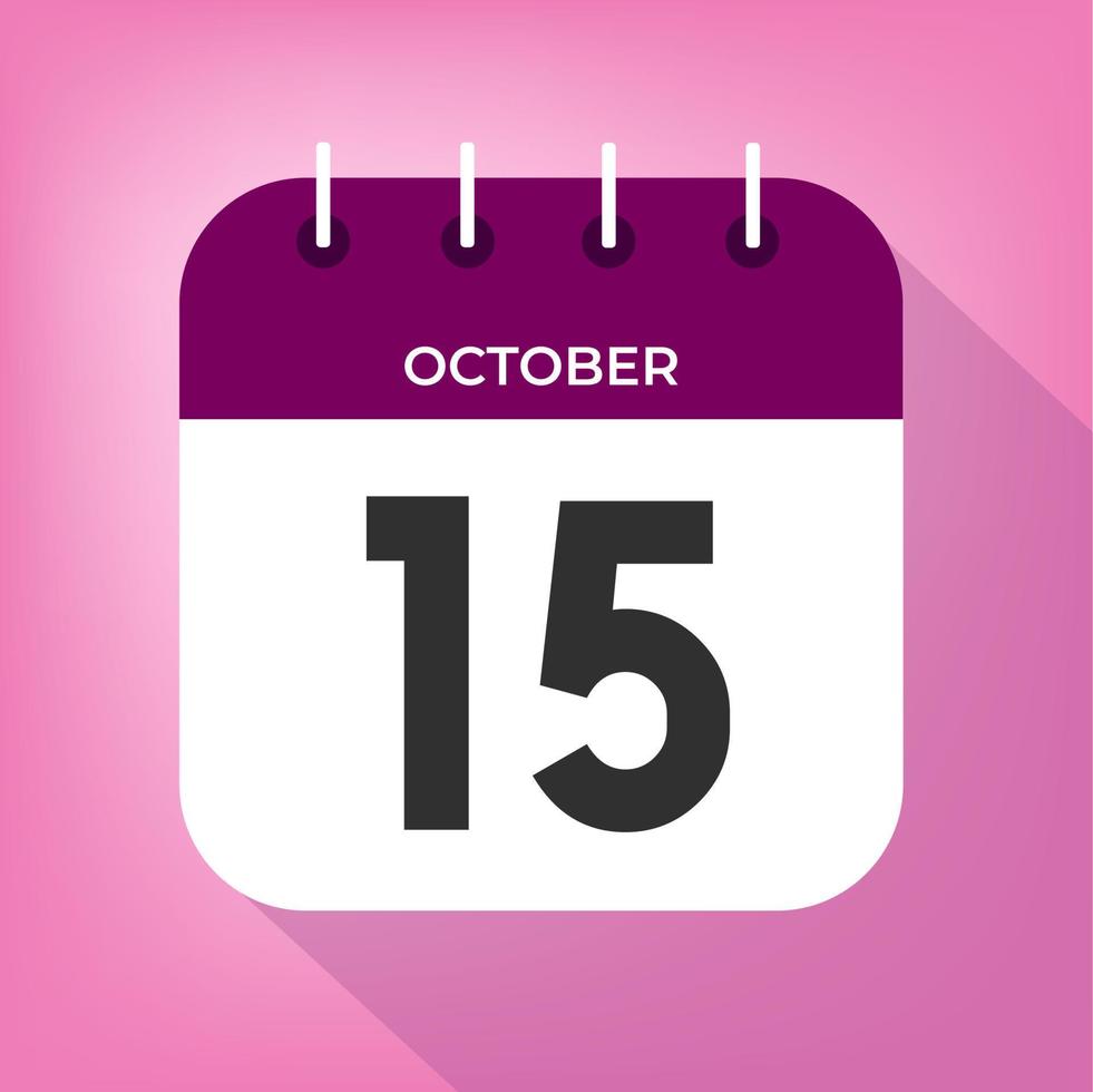 October day 15. Number fifteen on a white paper with purple color border on a pink background vector. vector