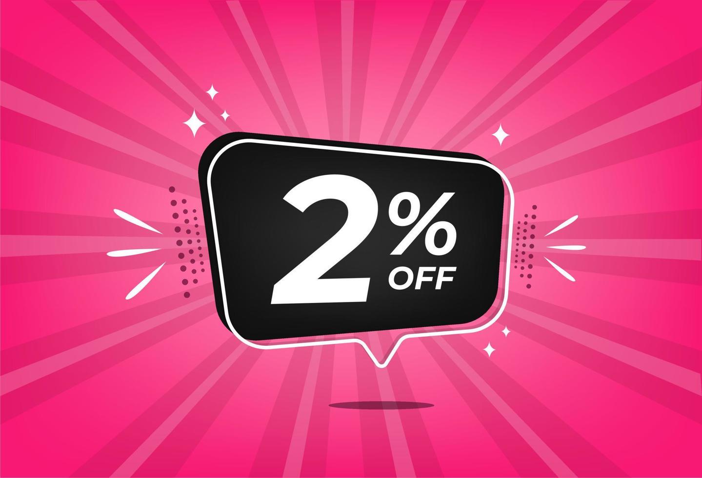 2 percent discount. Pink banner with floating balloon for promotions and offers. vector