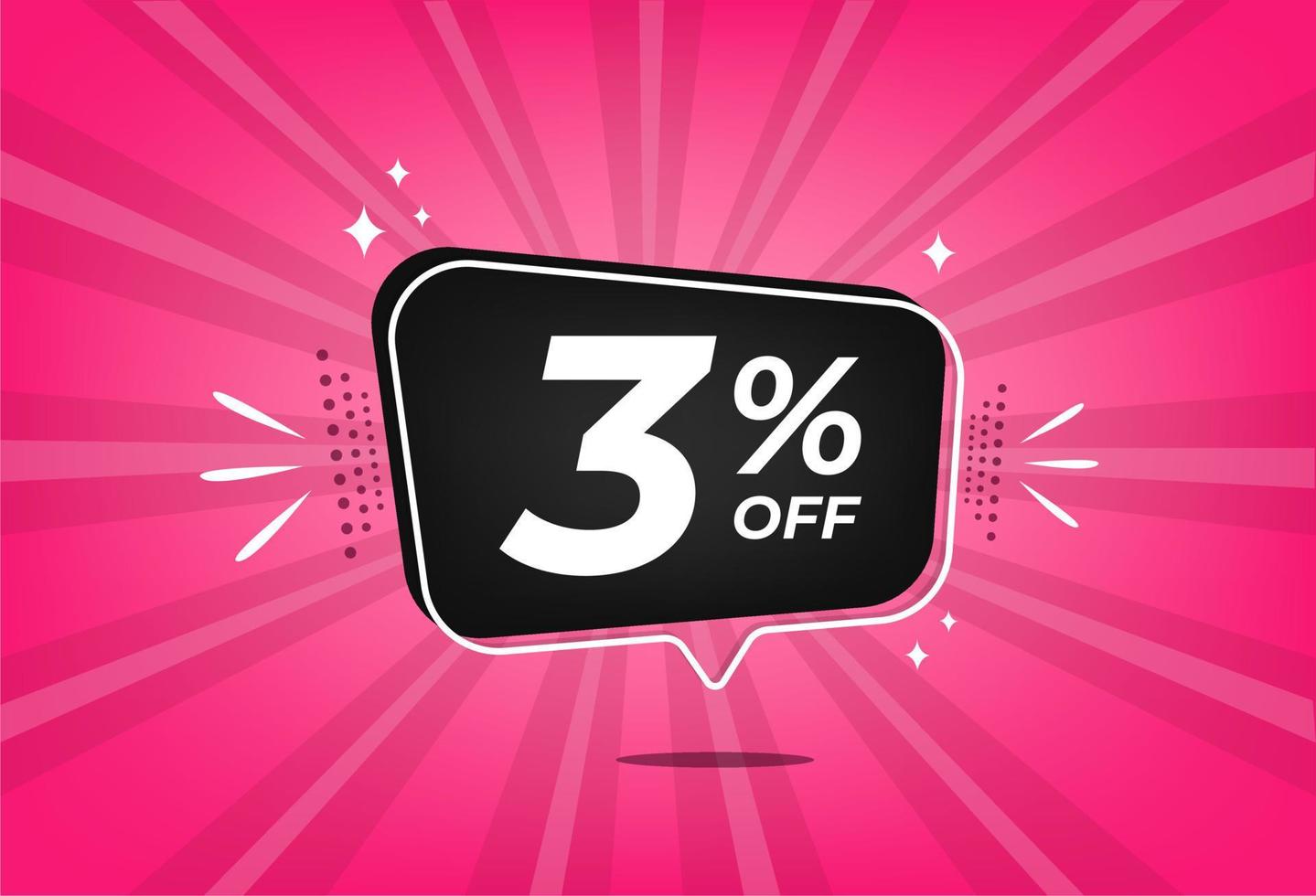 3 percent discount. Pink banner with floating balloon for promotions and offers. vector